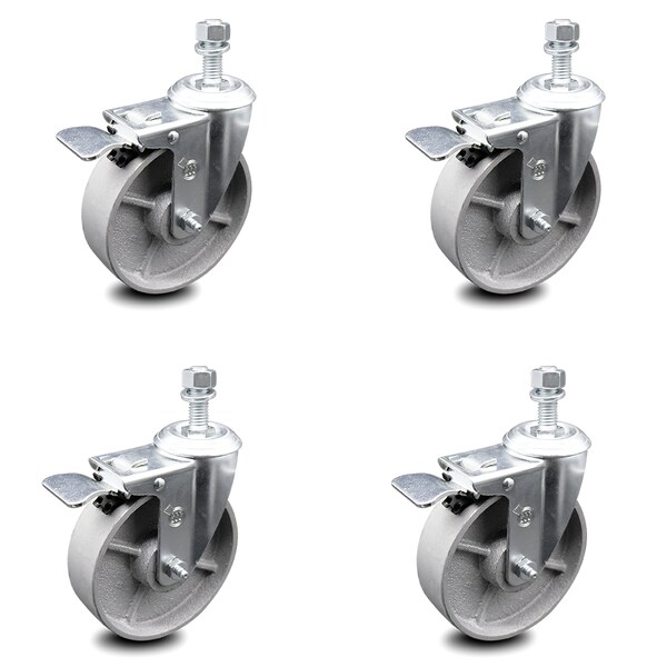 Service Caster Semi Steel Swvl TS Caster w/RB w/5" Wheel&3/8" Stem-4 Swvl w/TTL BRK, 4PK SCC-TSTTL20S515-SSR-381615-4 - main
